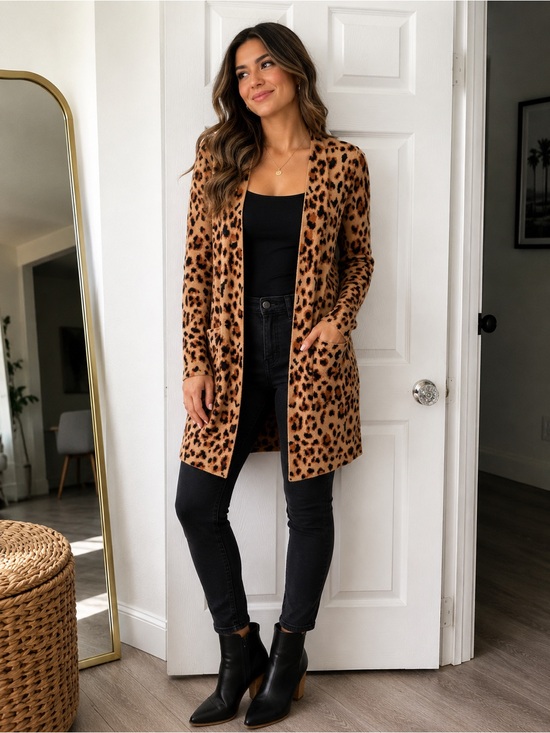 Rachel Zoe Dresses & Skirts - Rachel Zoe Leopard-Print Open Cardigan in Tan and Black